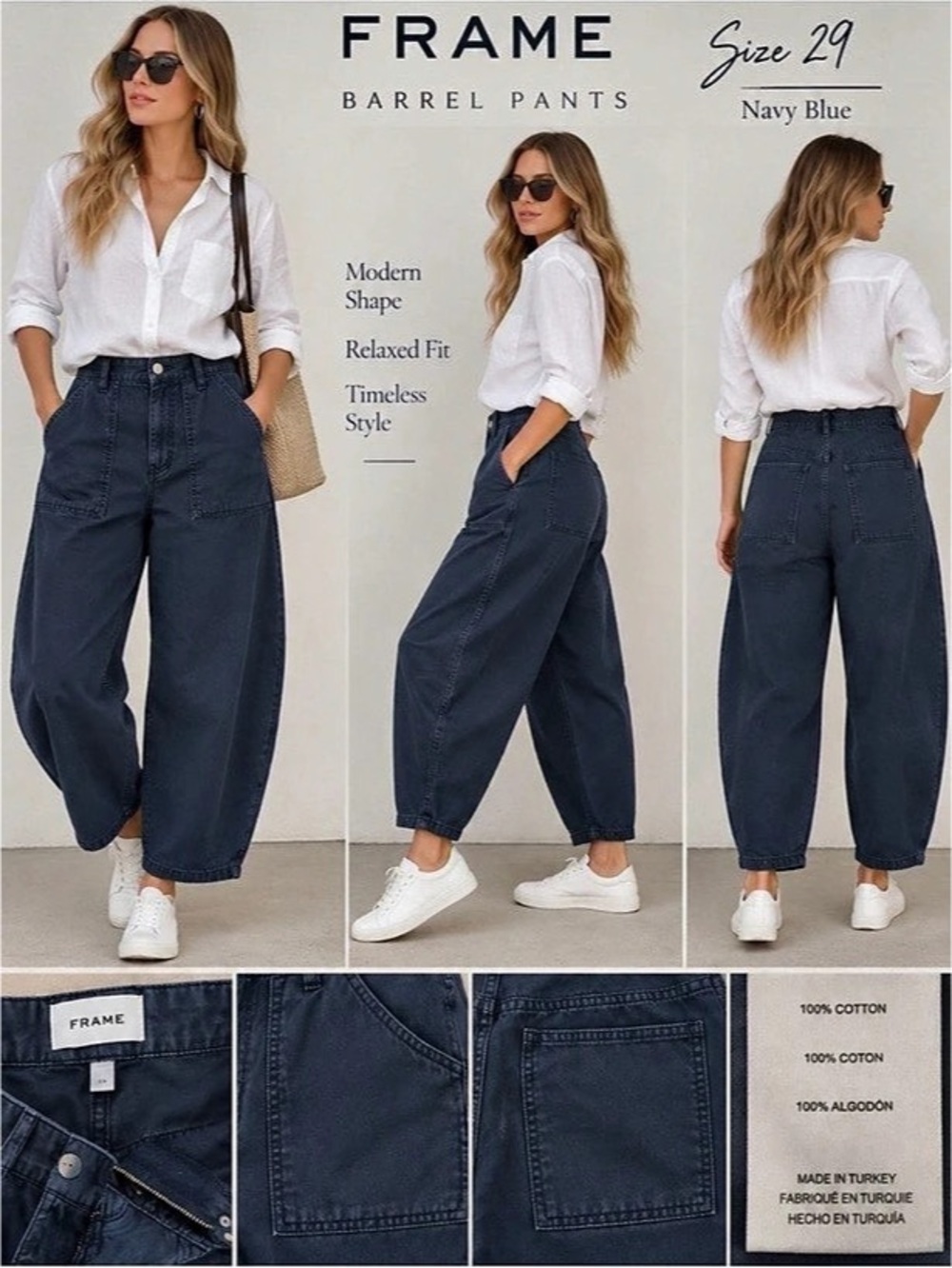 FRAME Barrel Pant Wide Leg Pants in Blue Waist 29